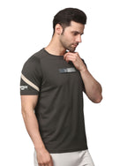 Men's  Rapid Dry Athletic T-Shirt with Raglan Sleeves & Chest Print CHARCOAL