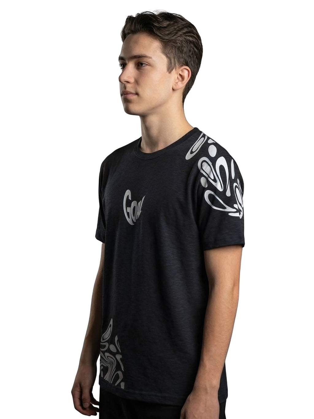 Black round neck printed casual wear T-shirt