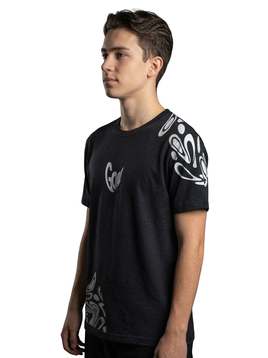 Black round neck printed casual wear T-shirt