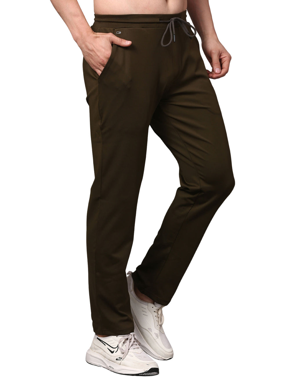 Men's Track Pants Slim Fit Joggers for Gen Z with Zipper Pocket Drawsting Olive