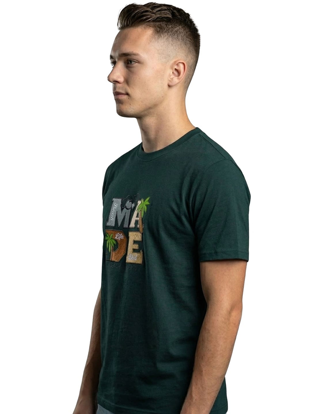 Dark green round neck half sleeves printed T-shirt