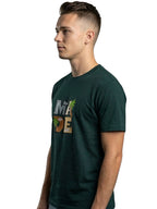 Dark green round neck half sleeves printed T-shirt