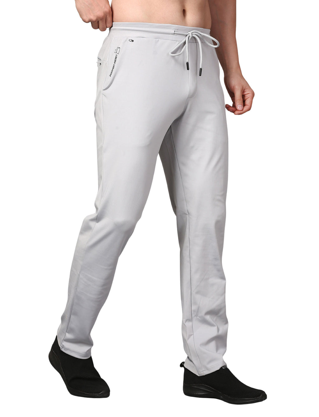 Men's Track Pants Slim Fit Joggers for Gen Z with Zipper Pocket Drawsting Light Grey