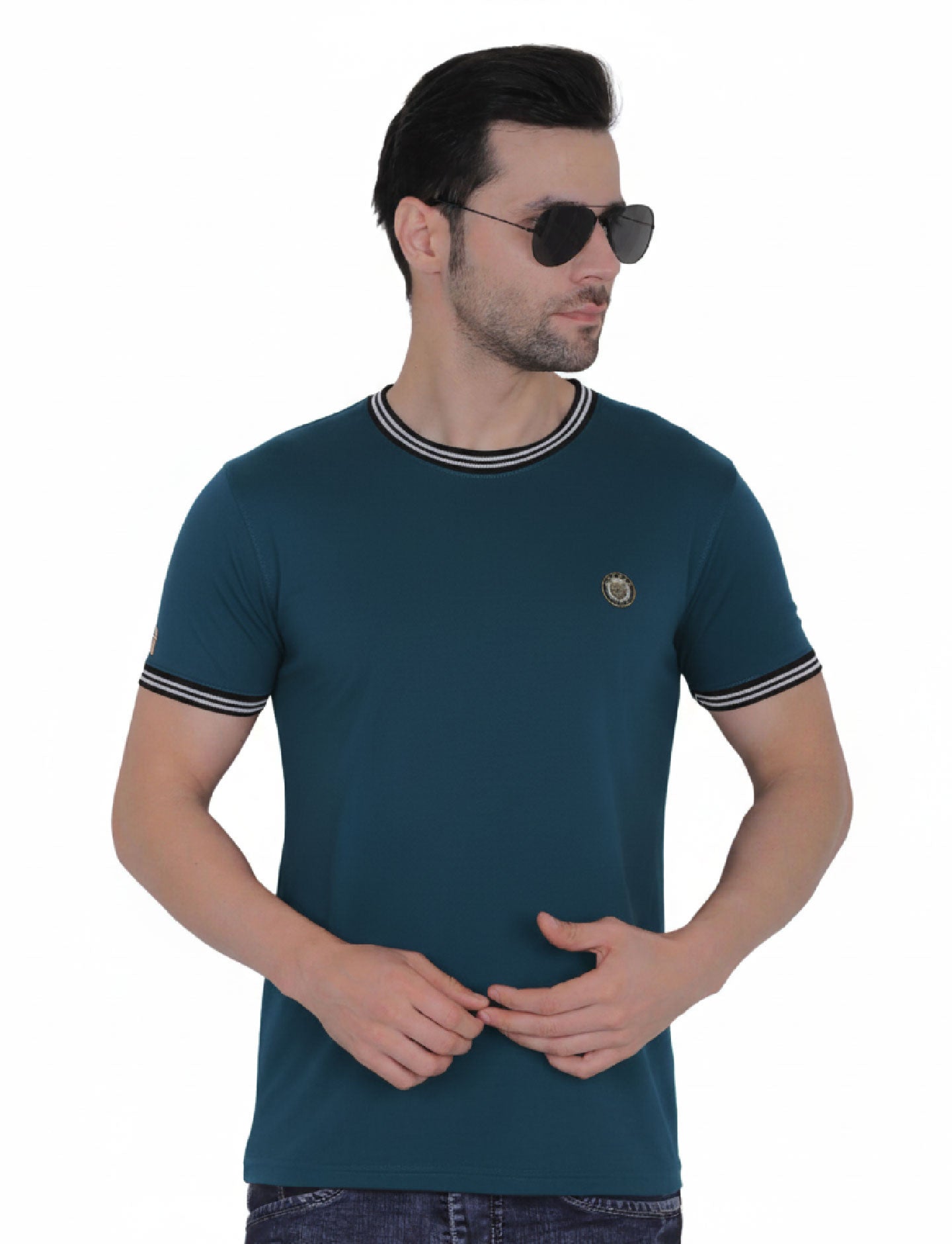 Pretty  Men's Organic Cotton Crew Neck T-Shirt with Striped Trim