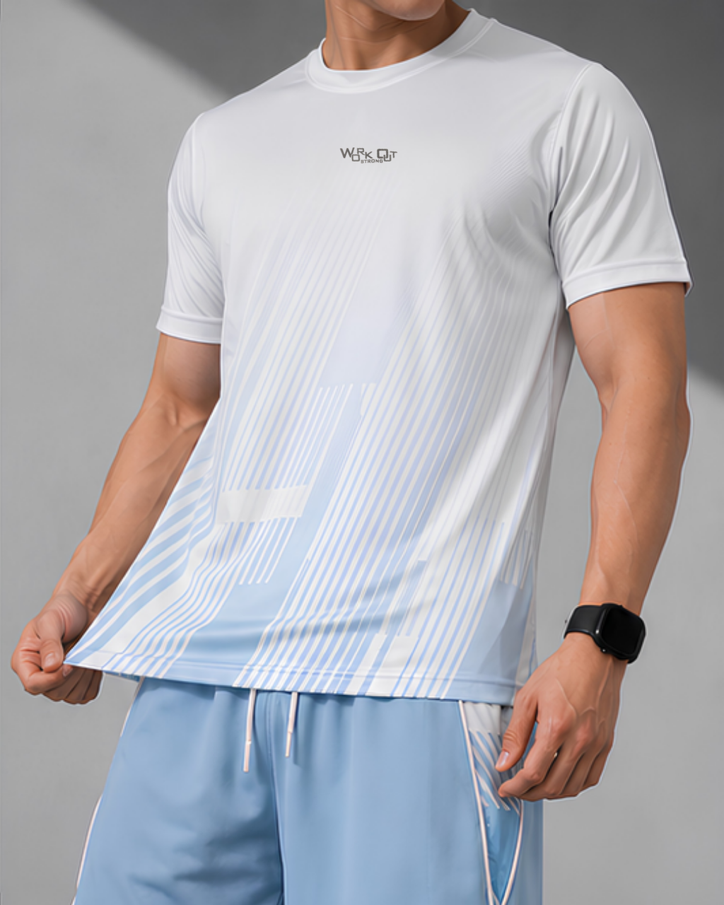 Men's Sports Co-ord Set – WorkOut Strong | White & Sky Blue