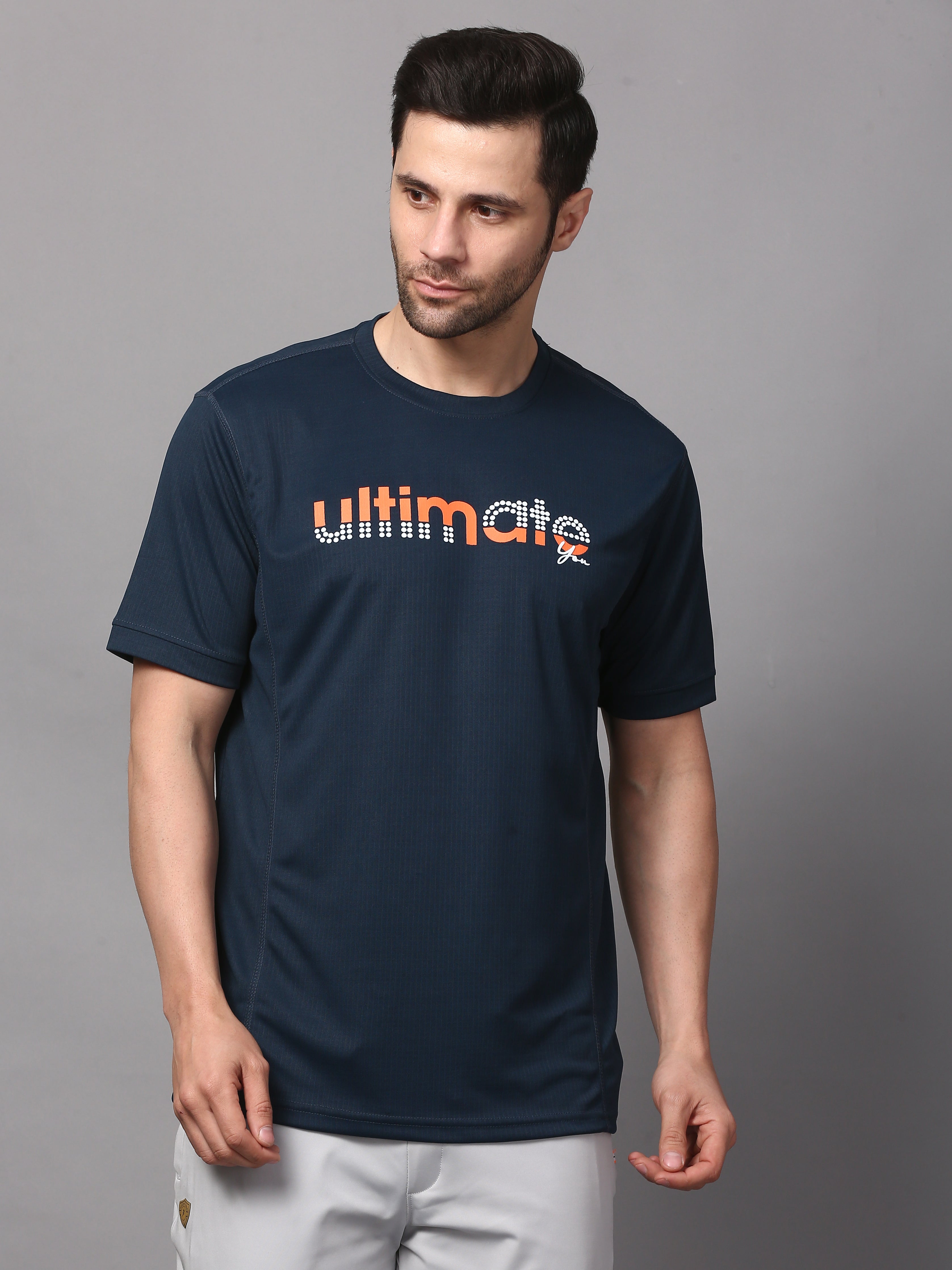 Men’s Graphic Print on Chest Matrix Sports T-Shirt Activewear (Navy)