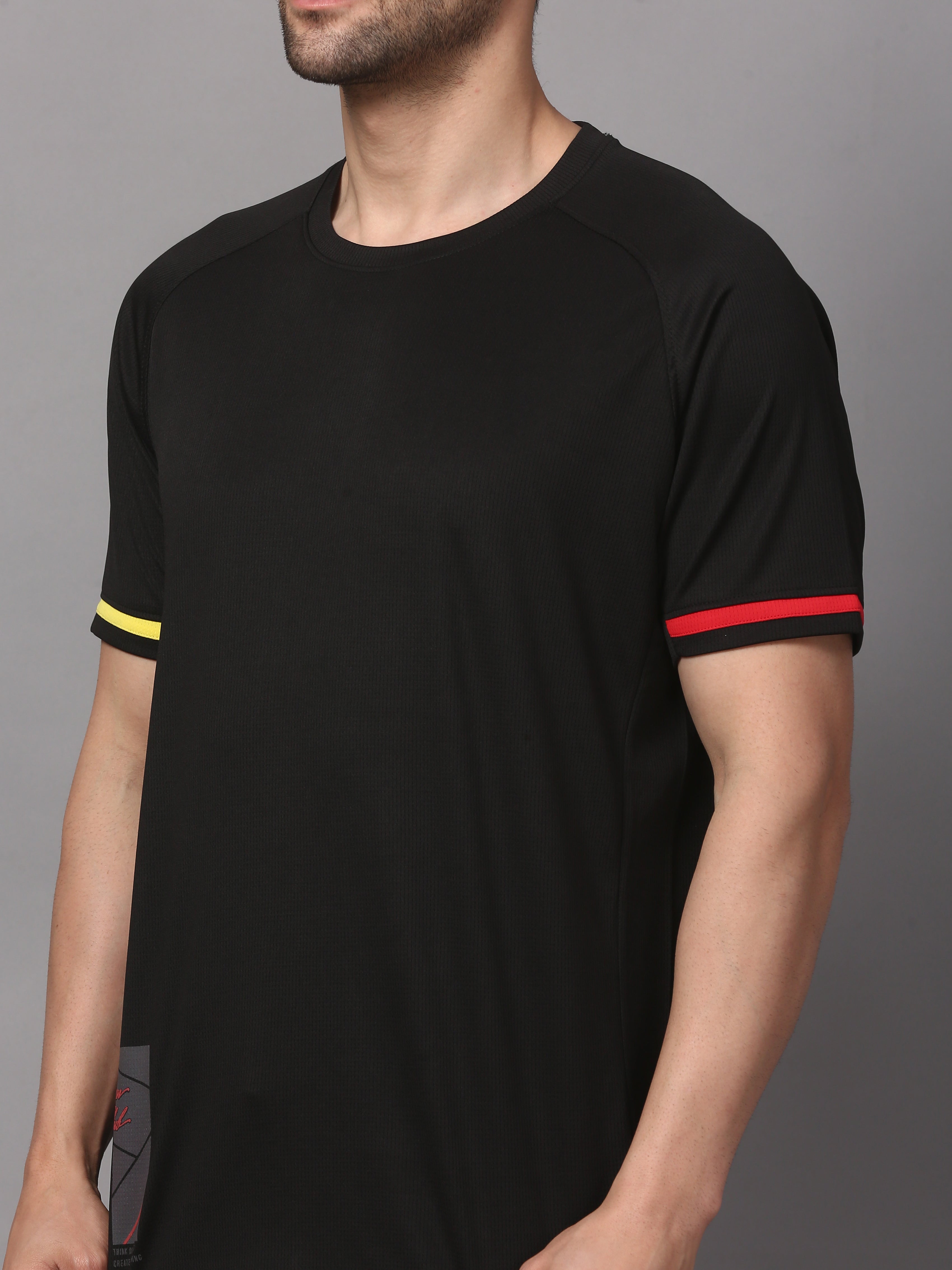 Black t-shirt with colorful cuffs 