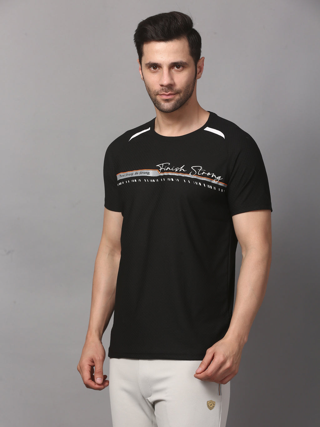 Men’s T-Shirt Round Neck Pullover Sports Performance Tee (Black)