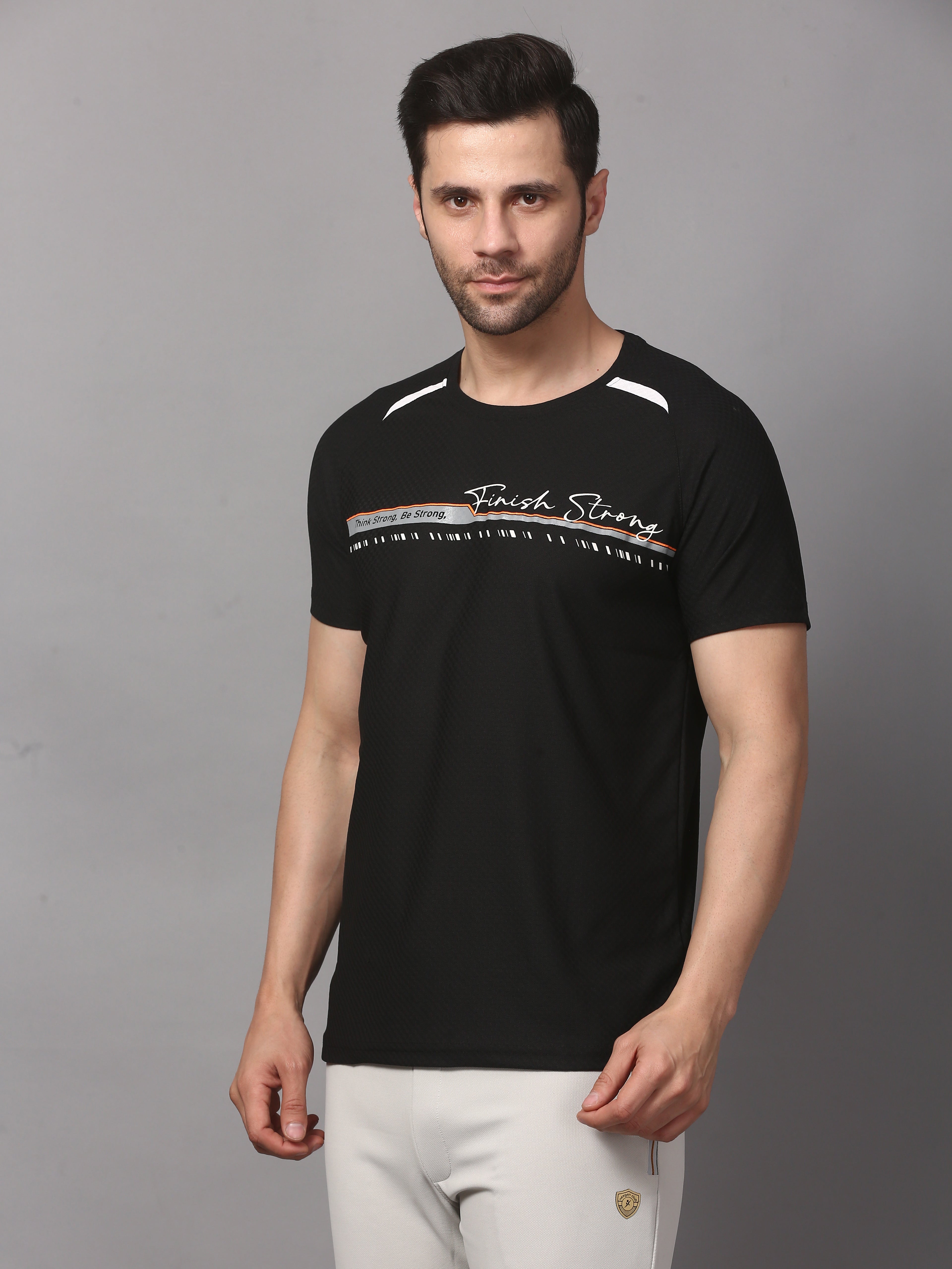 Men’s T-Shirt Round Neck Pullover Sports Performance Tee (Black)