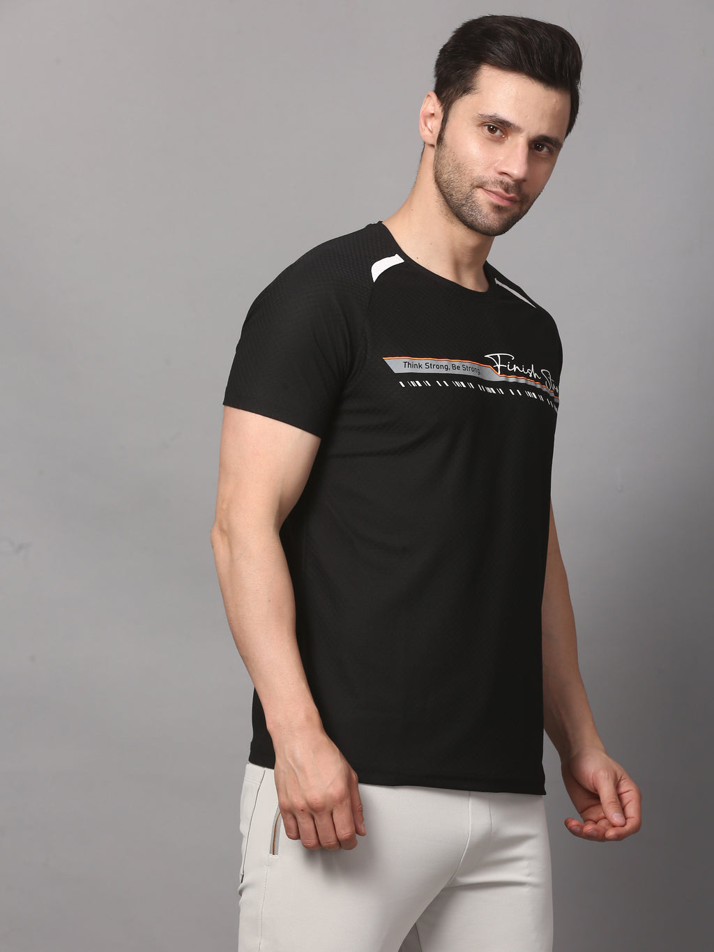 Men’s T-Shirt Round Neck Pullover Sports Performance Tee (Black)