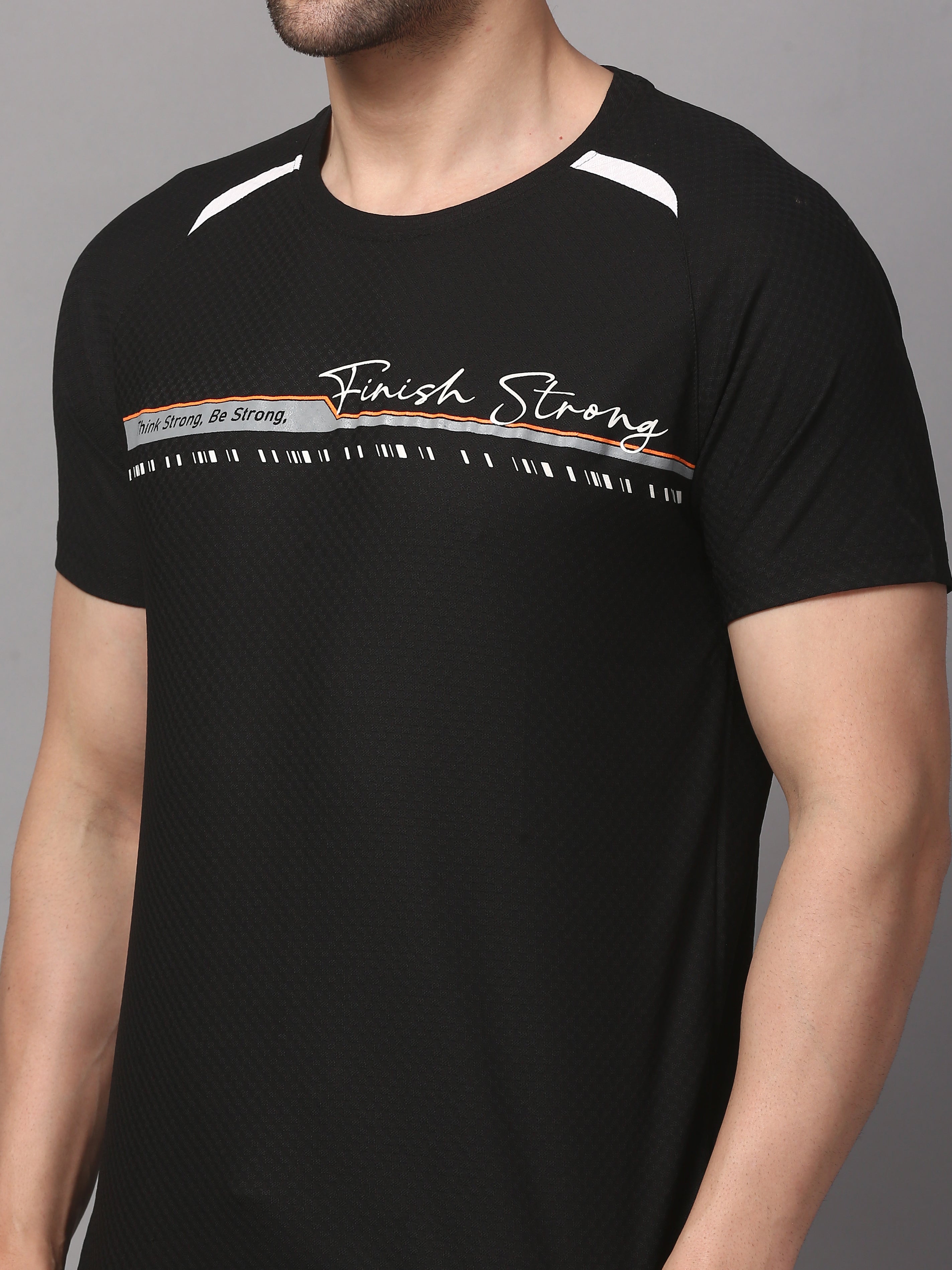 Men’s T-Shirt Round Neck Pullover Sports Performance Tee (Black)