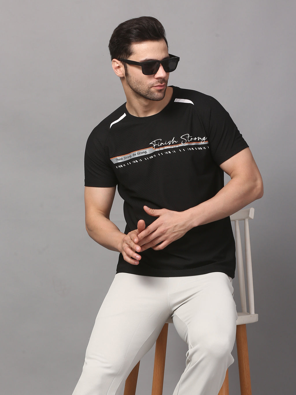 Men’s T-Shirt Round Neck Pullover Sports Performance Tee (Black)