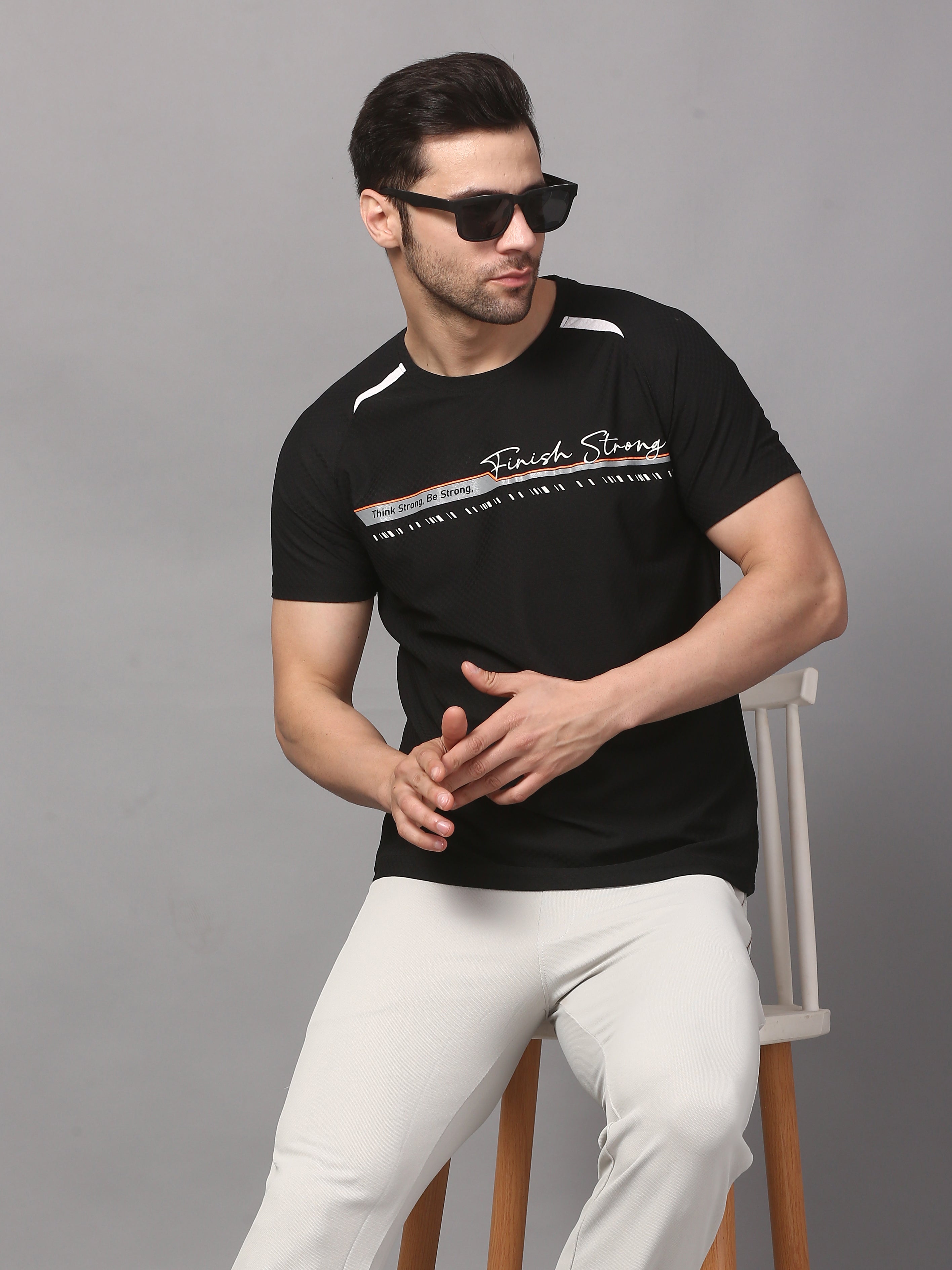 Men’s T-Shirt Round Neck Pullover Sports Performance Tee (Black)