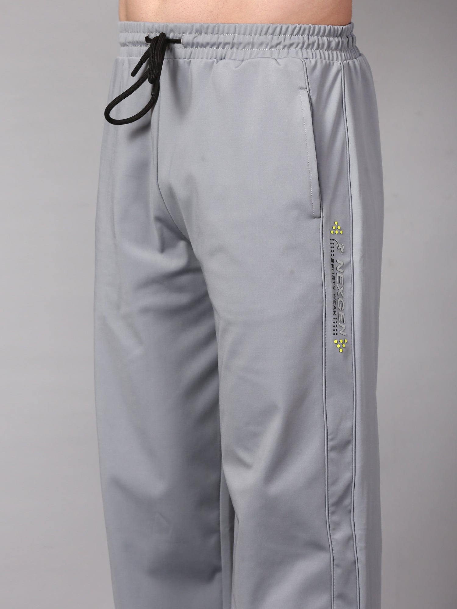 Gray pants with a drawstring and side stripe 