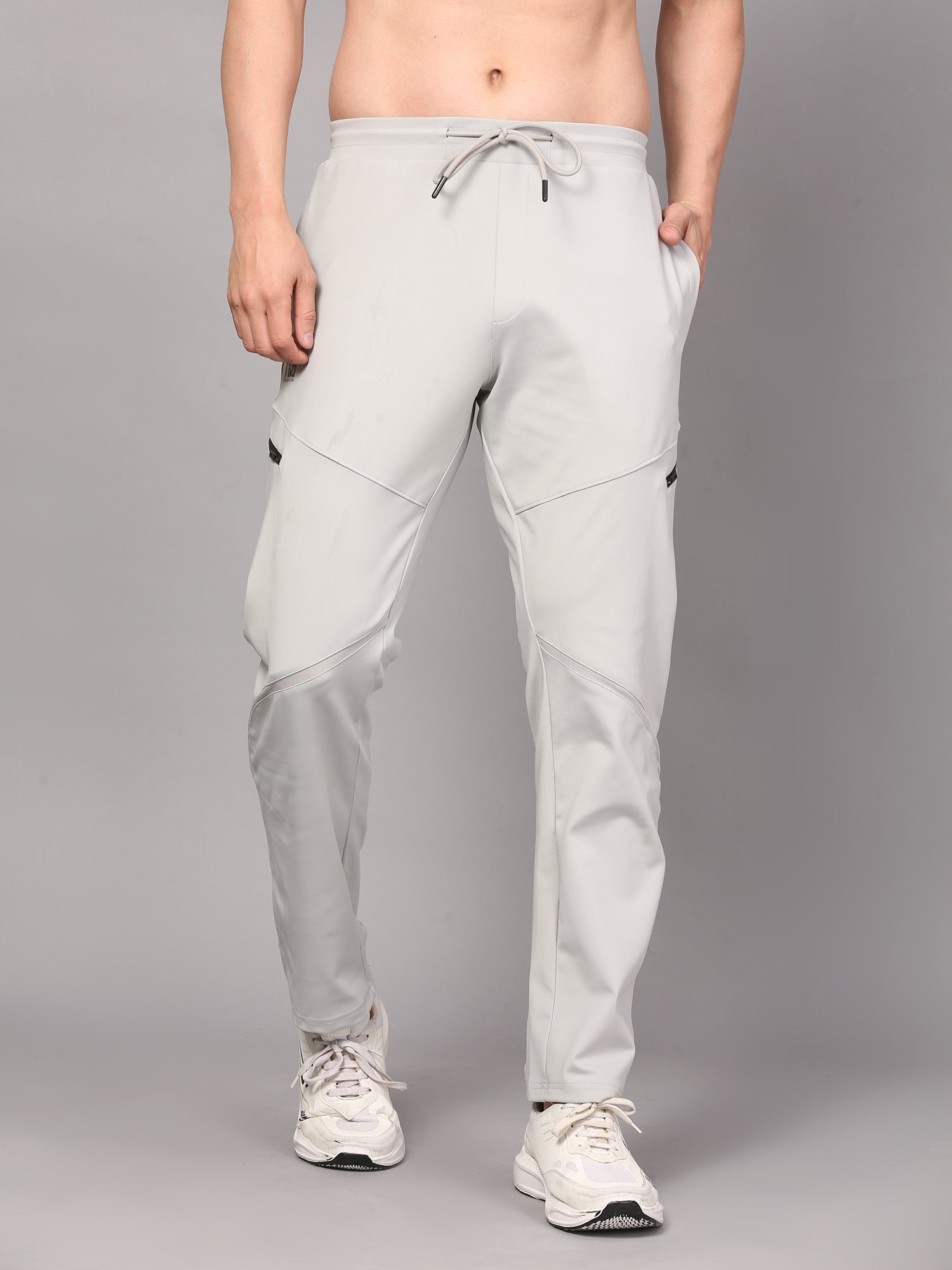 Light gray athletic pants with pockets