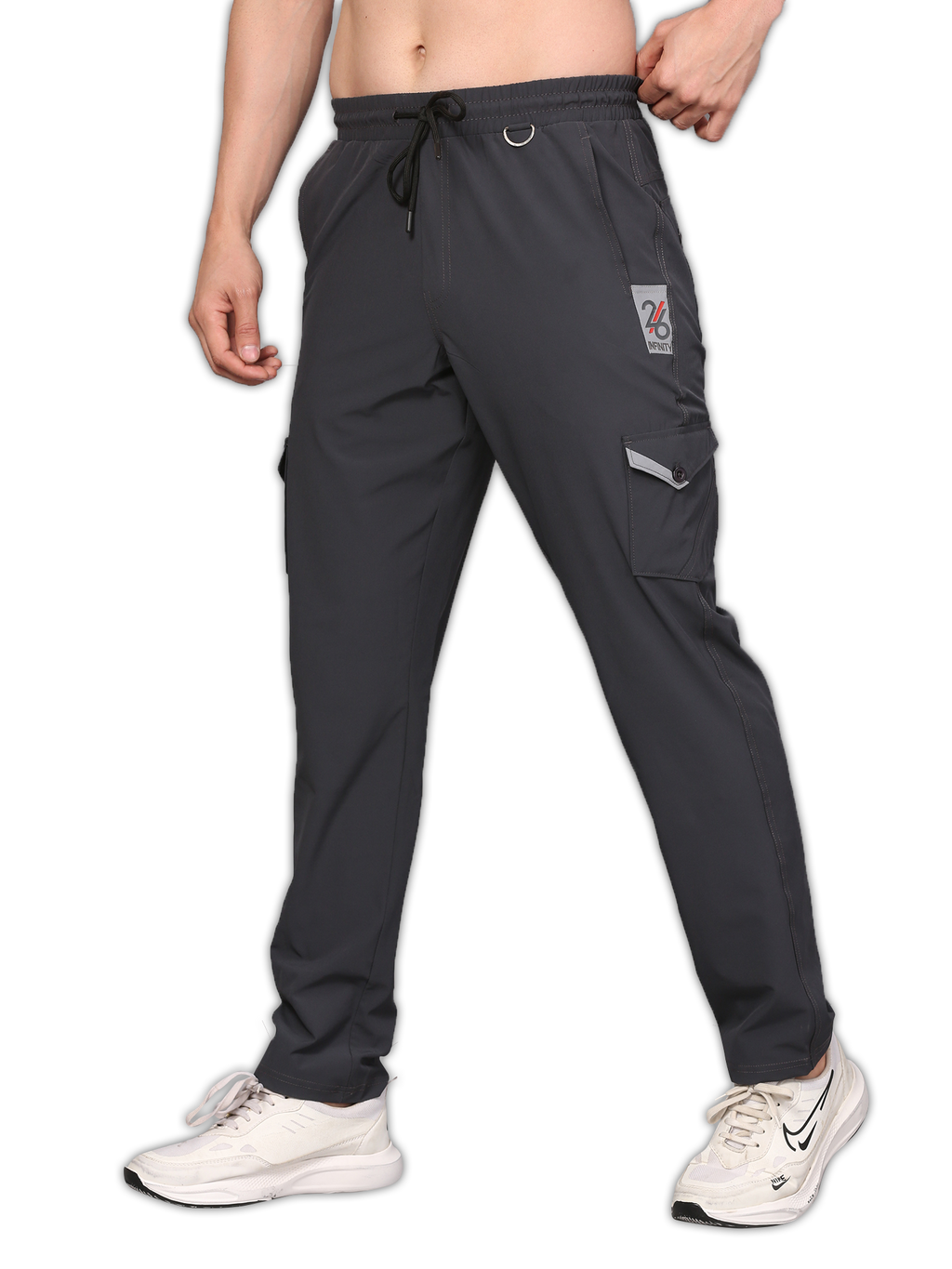 Person wearing dark gray cargo pants 