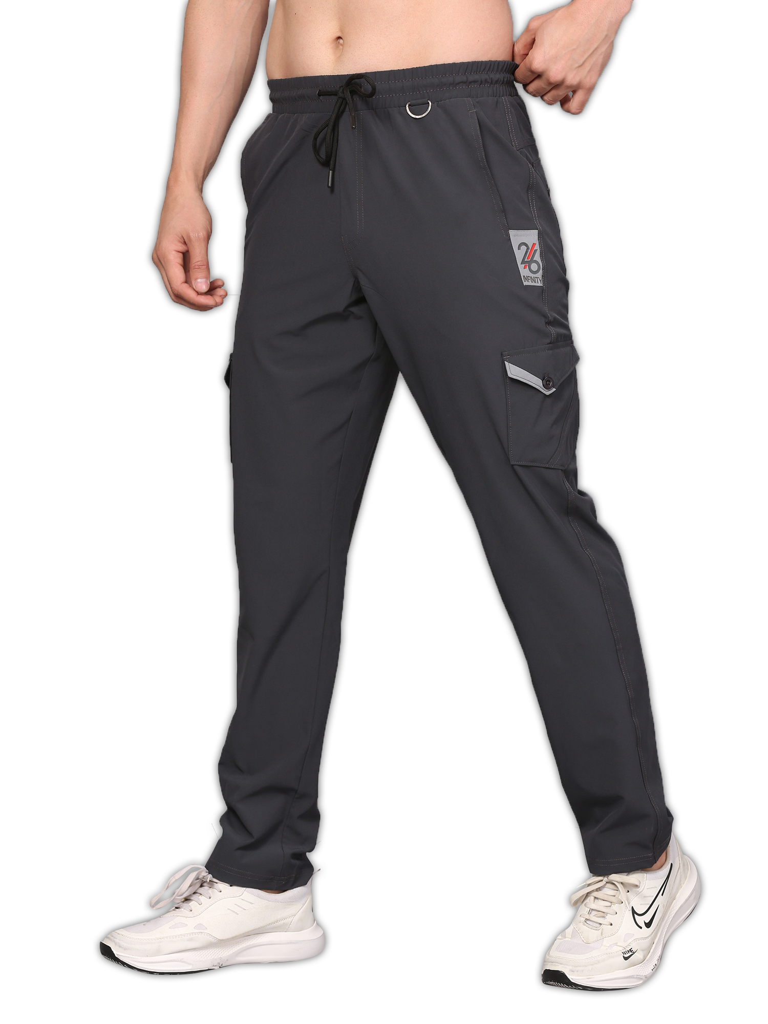 Person wearing dark gray cargo pants 