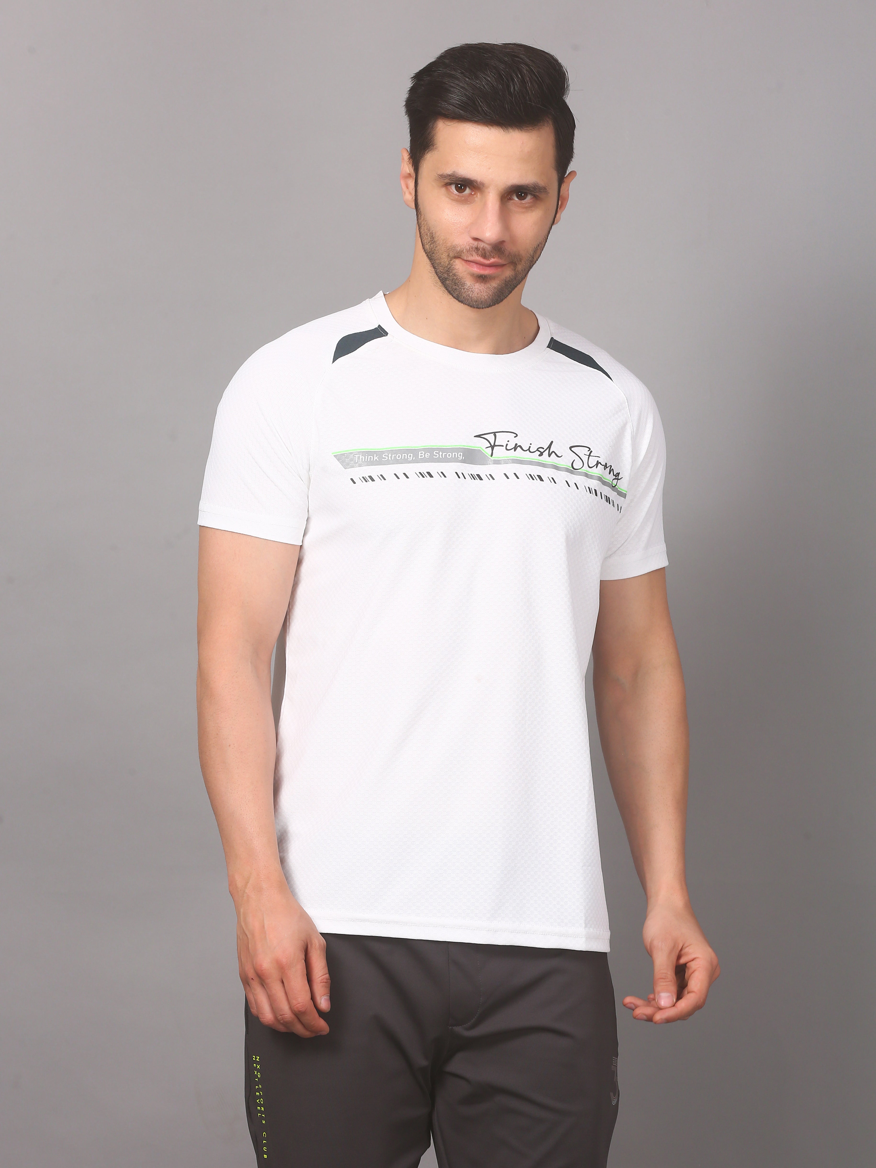 Men’s T-Shirt Round Neck Pullover Sports Performance Tee (White)