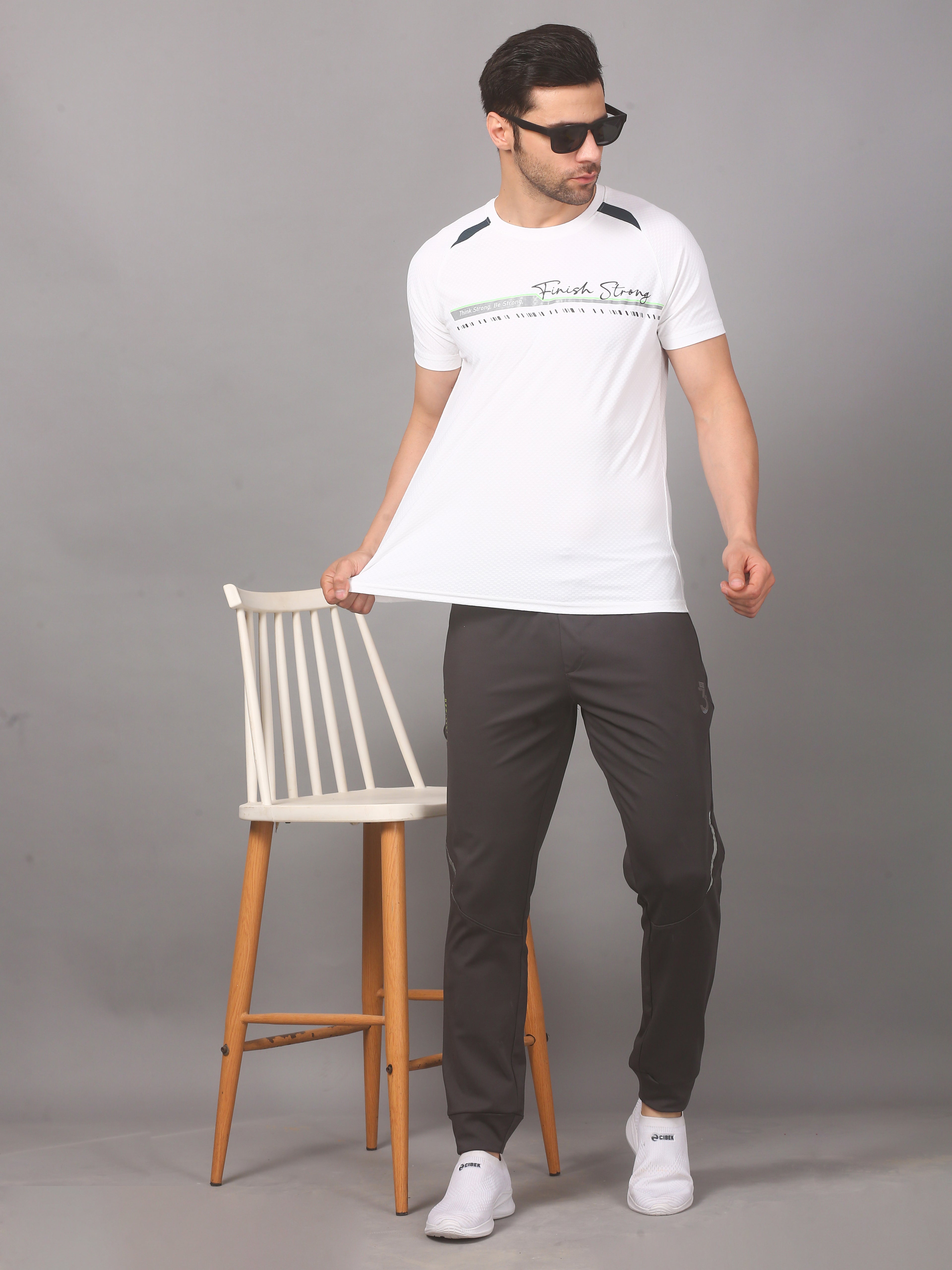 Men’s T-Shirt Round Neck Pullover Sports Performance Tee (White)