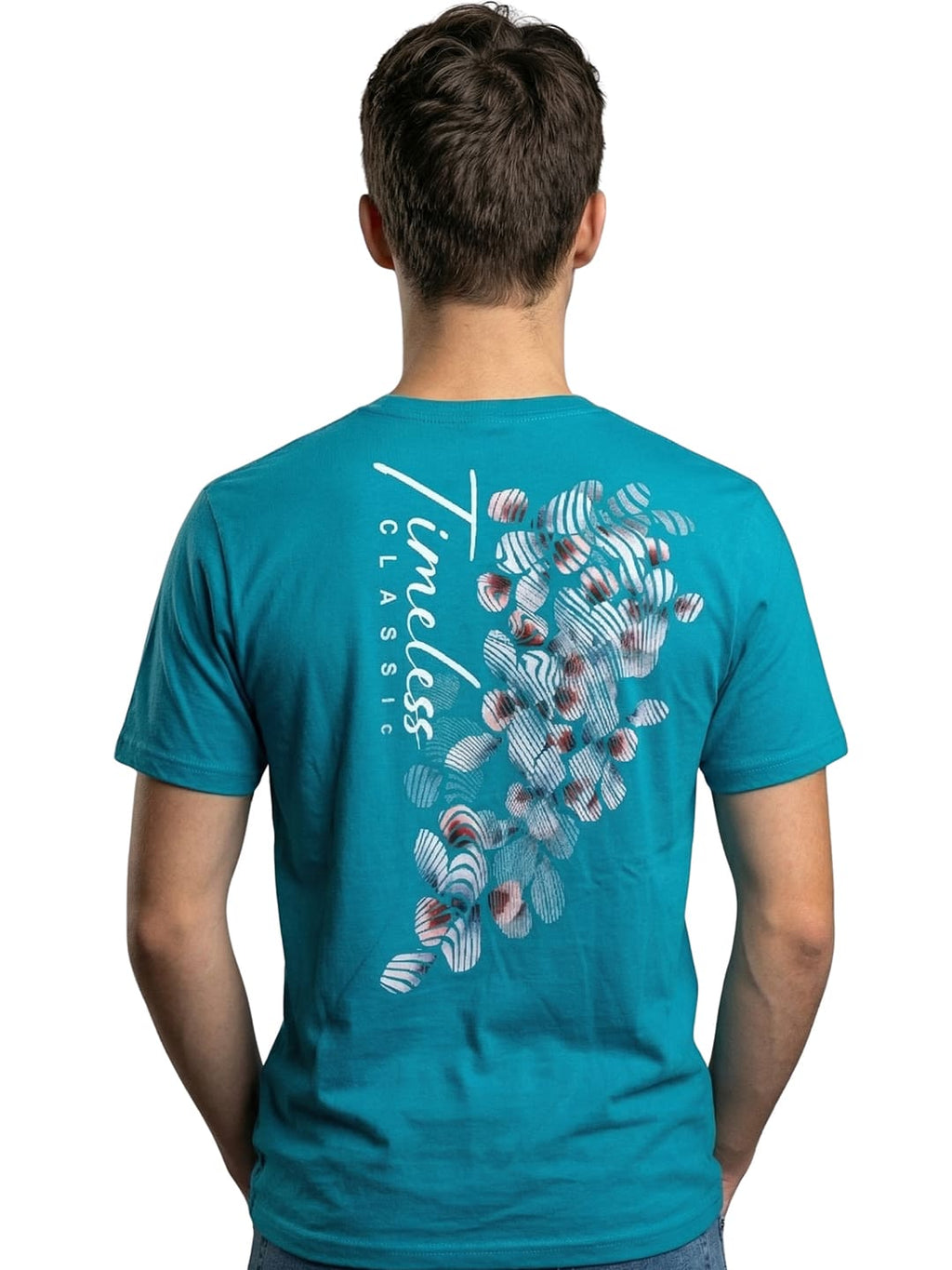 Aqua blue round neck half sleeves printed T-shirt