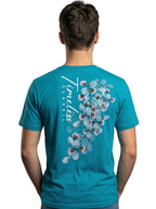 Aqua blue round neck half sleeves printed T-shirt
