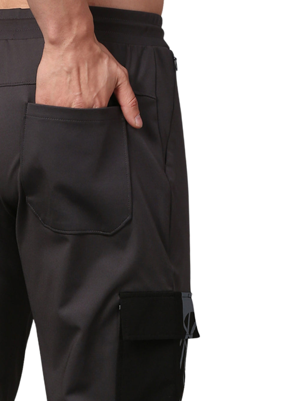 Men's Track Pants Slim Ragular Fit Joggers with One Side Flap Pockets Dark Grey