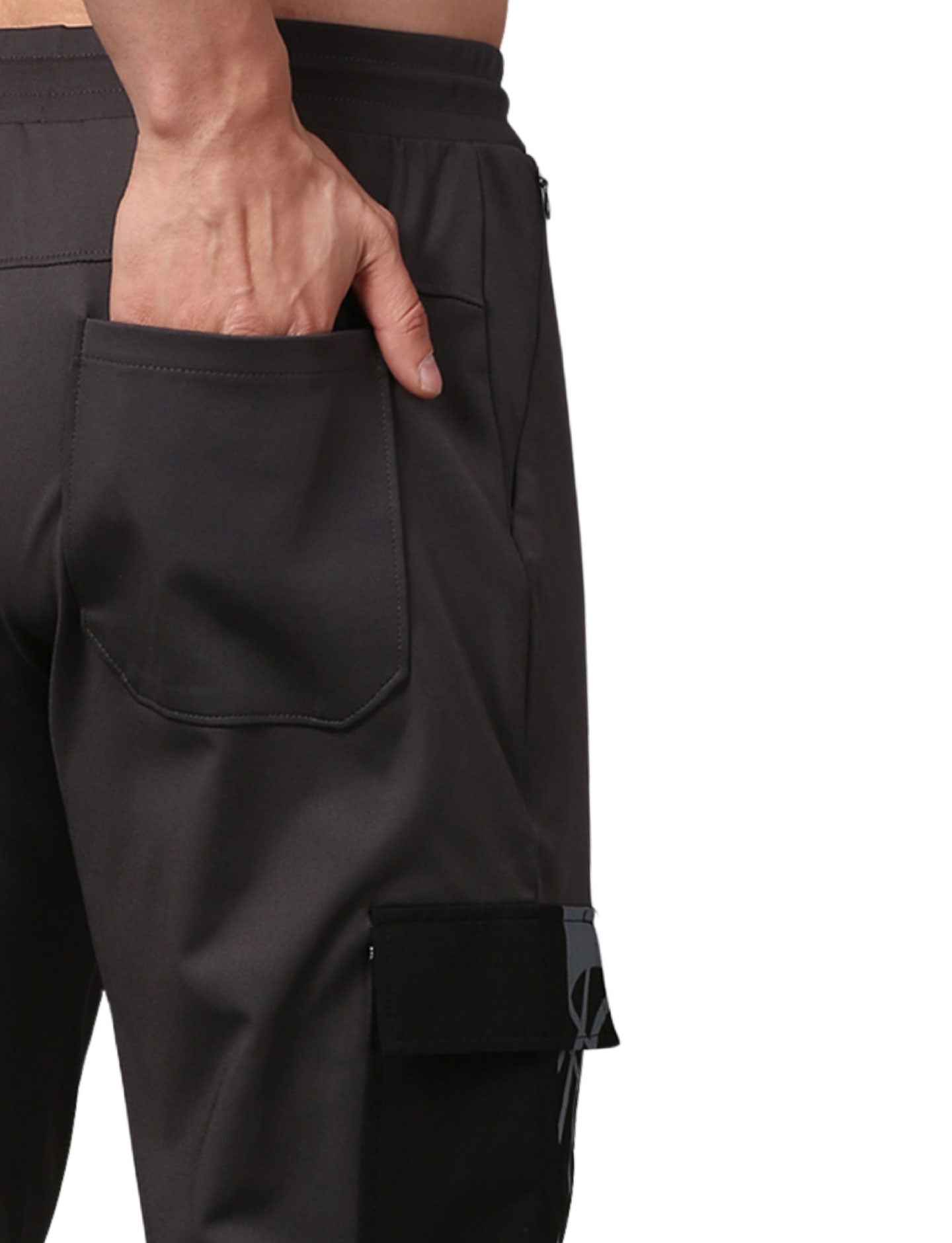 Men's Track Pants Slim Ragular Fit Joggers with One Side Flap Pockets Dark Grey