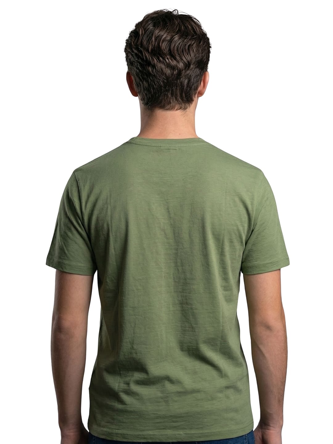 Light olive green round neck printed T-shirt