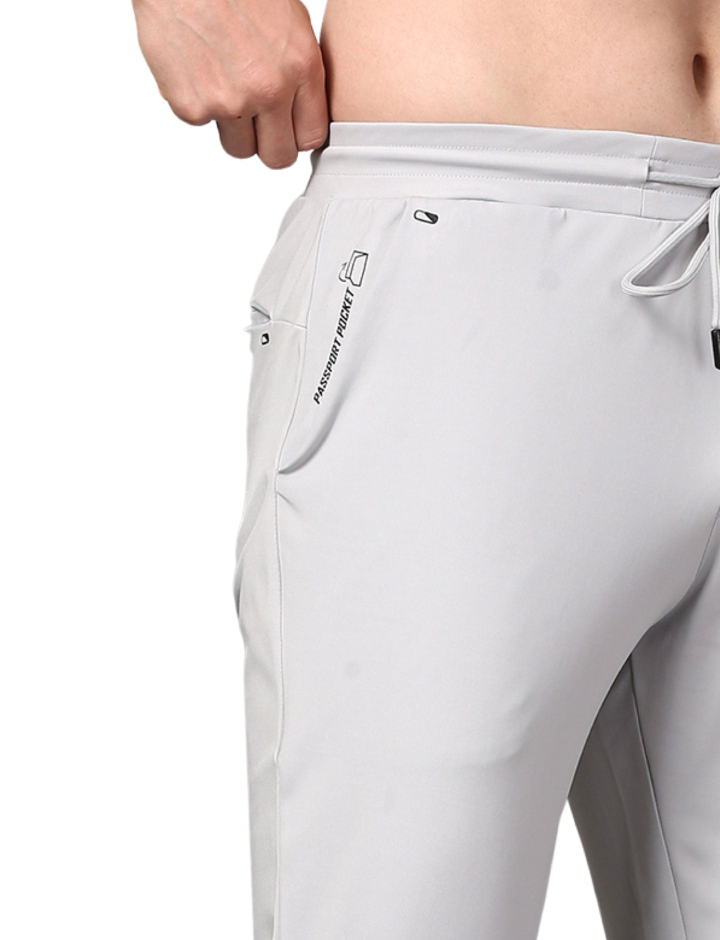 Men's Track Pants Slim Fit Joggers for Gen Z with Zipper Pocket Drawsting Light Grey