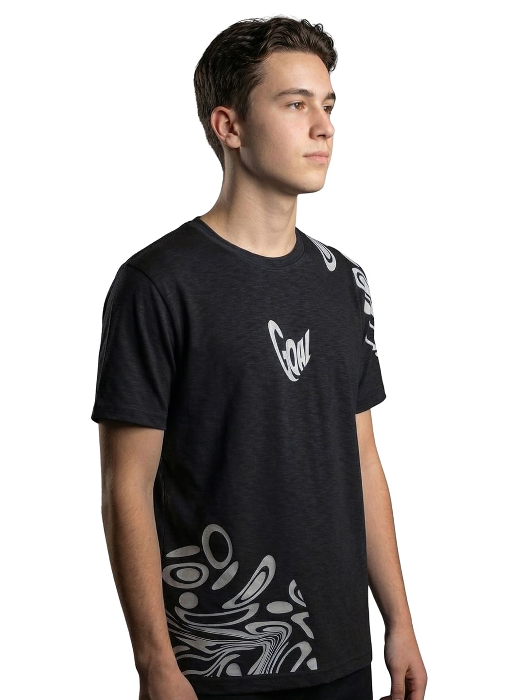 Black round neck printed casual wear T-shirt