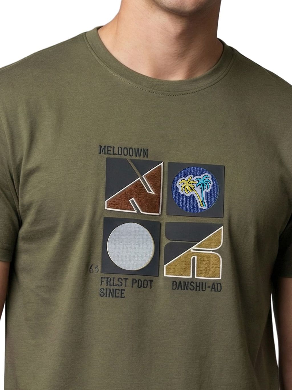 Olive round neck printed T-shirt