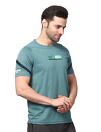 Men's  Rapid Dry Athletic T-Shirt with Raglan Sleeves & Chest Print AQUA GREEN