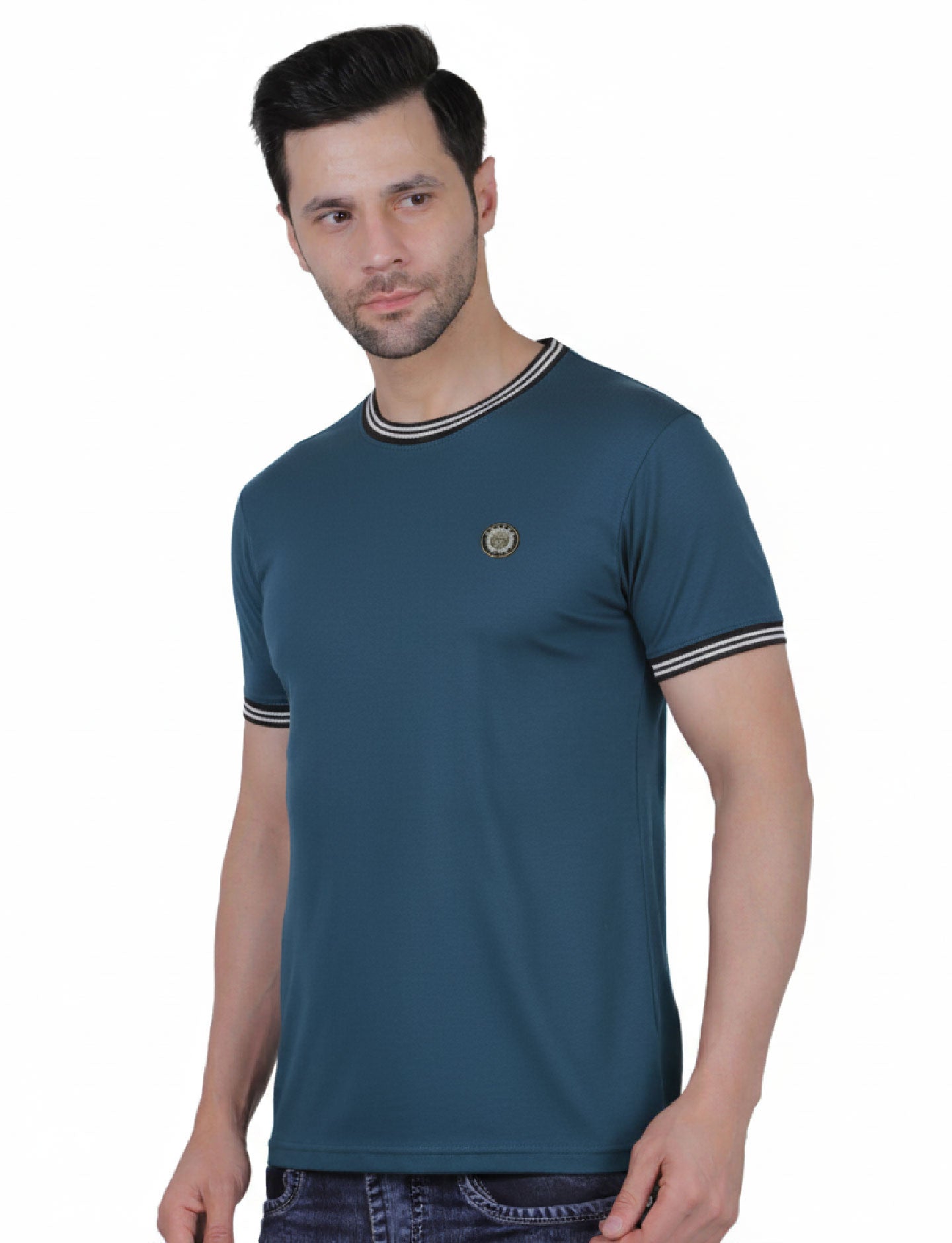 Pretty  Men's Organic Cotton Crew Neck T-Shirt with Striped Trim