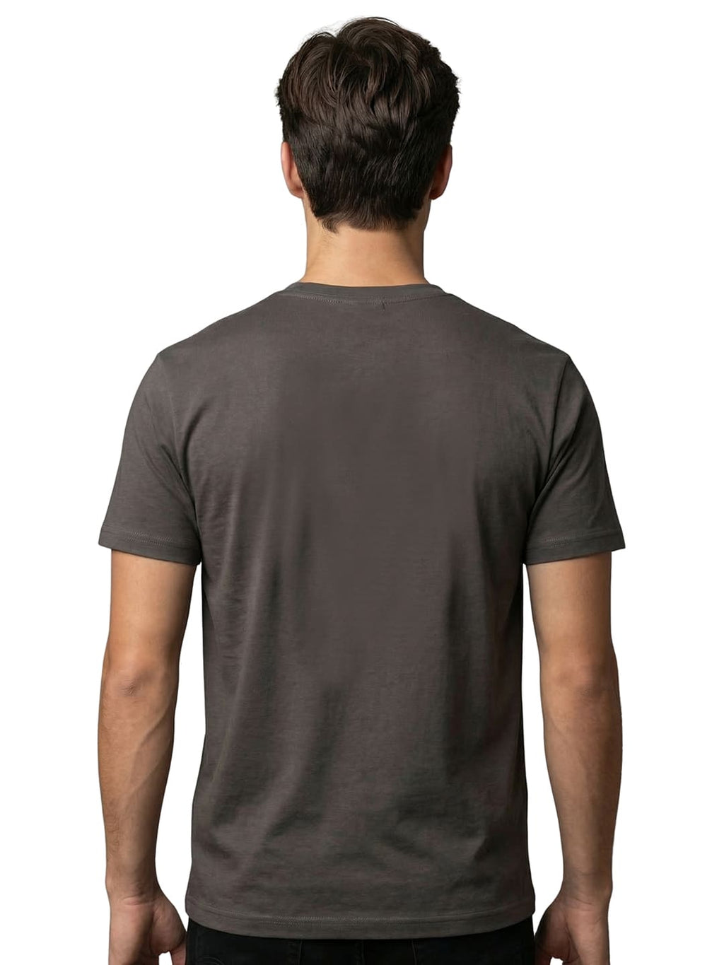 Dark grey half sleeves round neck printed T-shirt