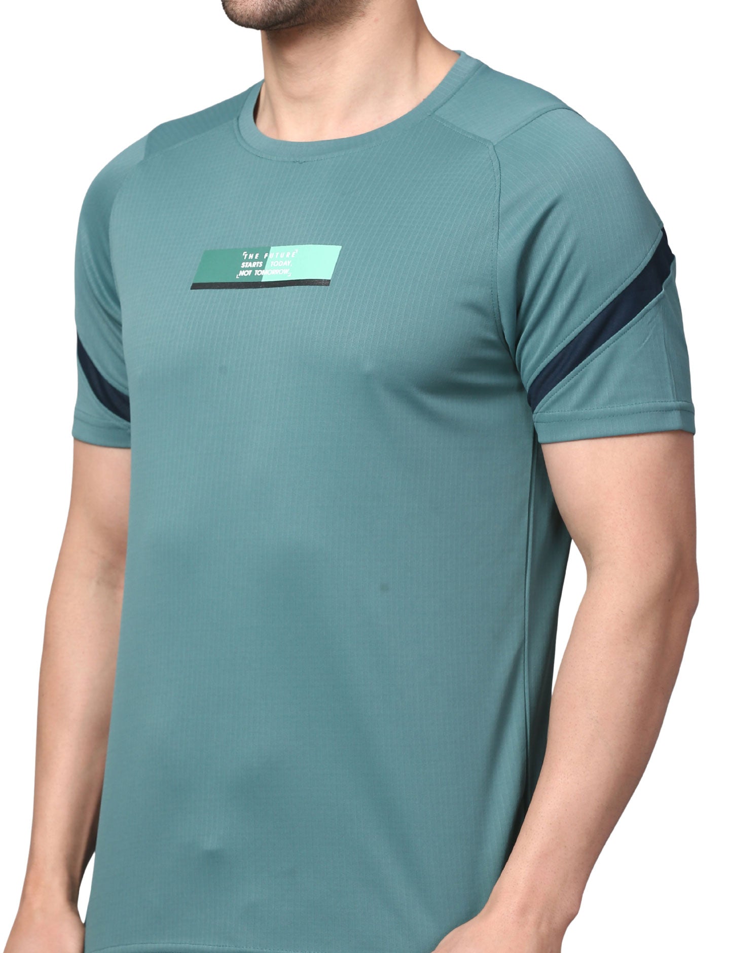 Men's  Rapid Dry Athletic T-Shirt with Raglan Sleeves & Chest Print AQUA GREEN
