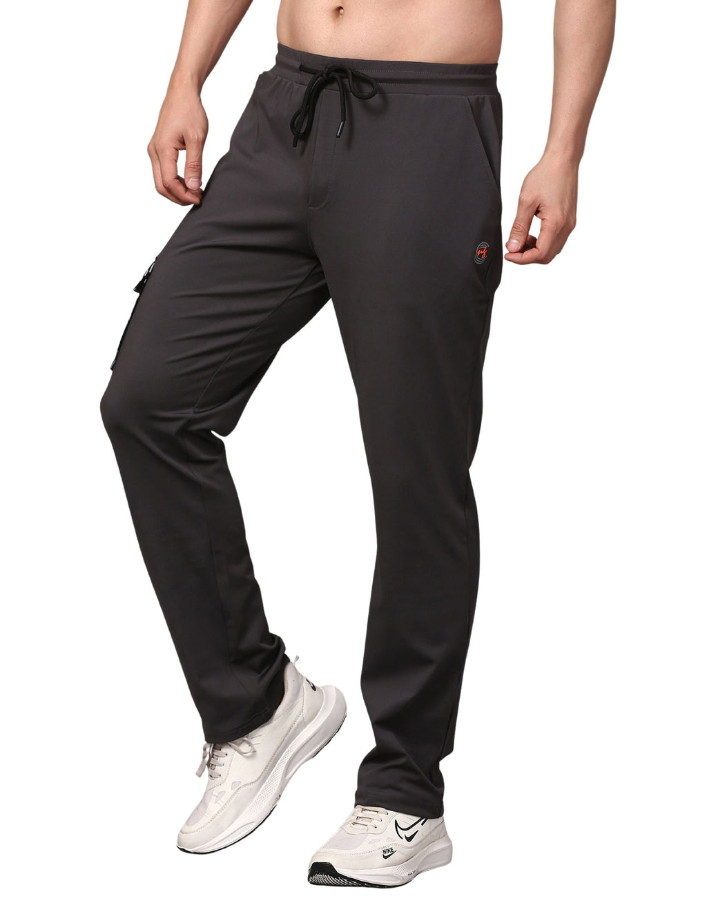 Men's Track Pants Slim Ragular Fit Joggers with One Side Flap Pockets Dark Grey