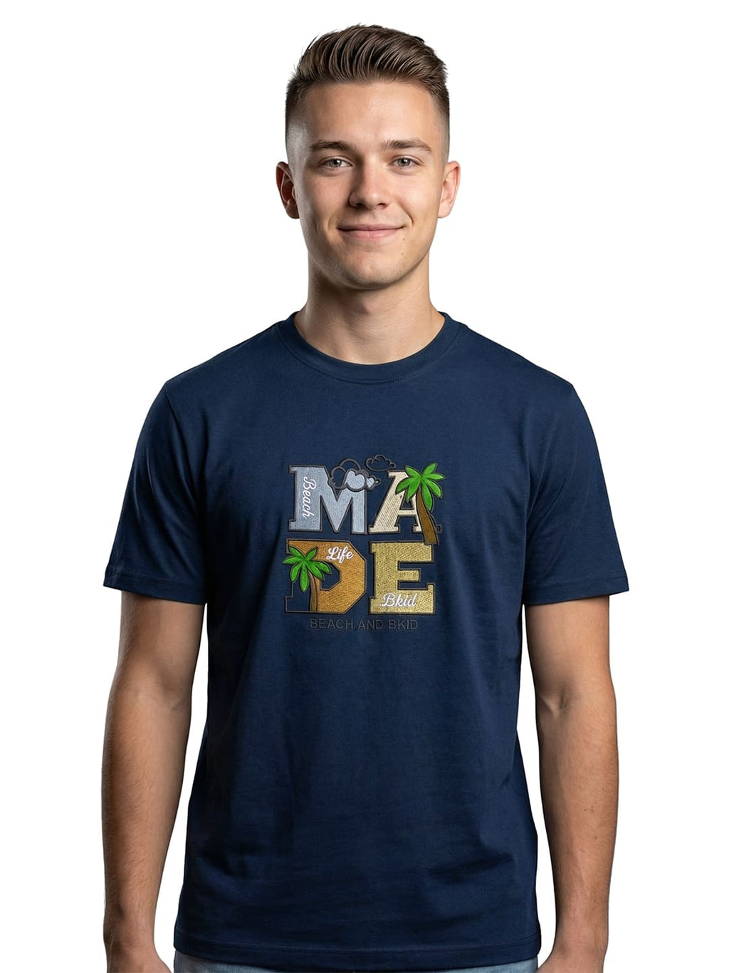 Navy round neck half sleeves printed T-shirt