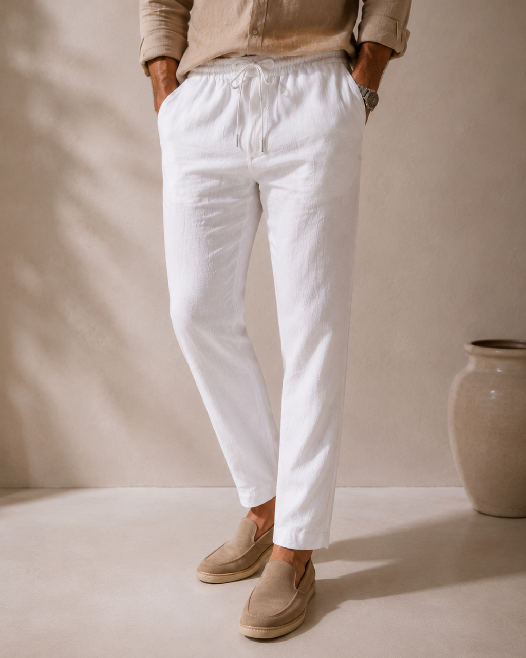 Linen Look Straight Fit Pants white