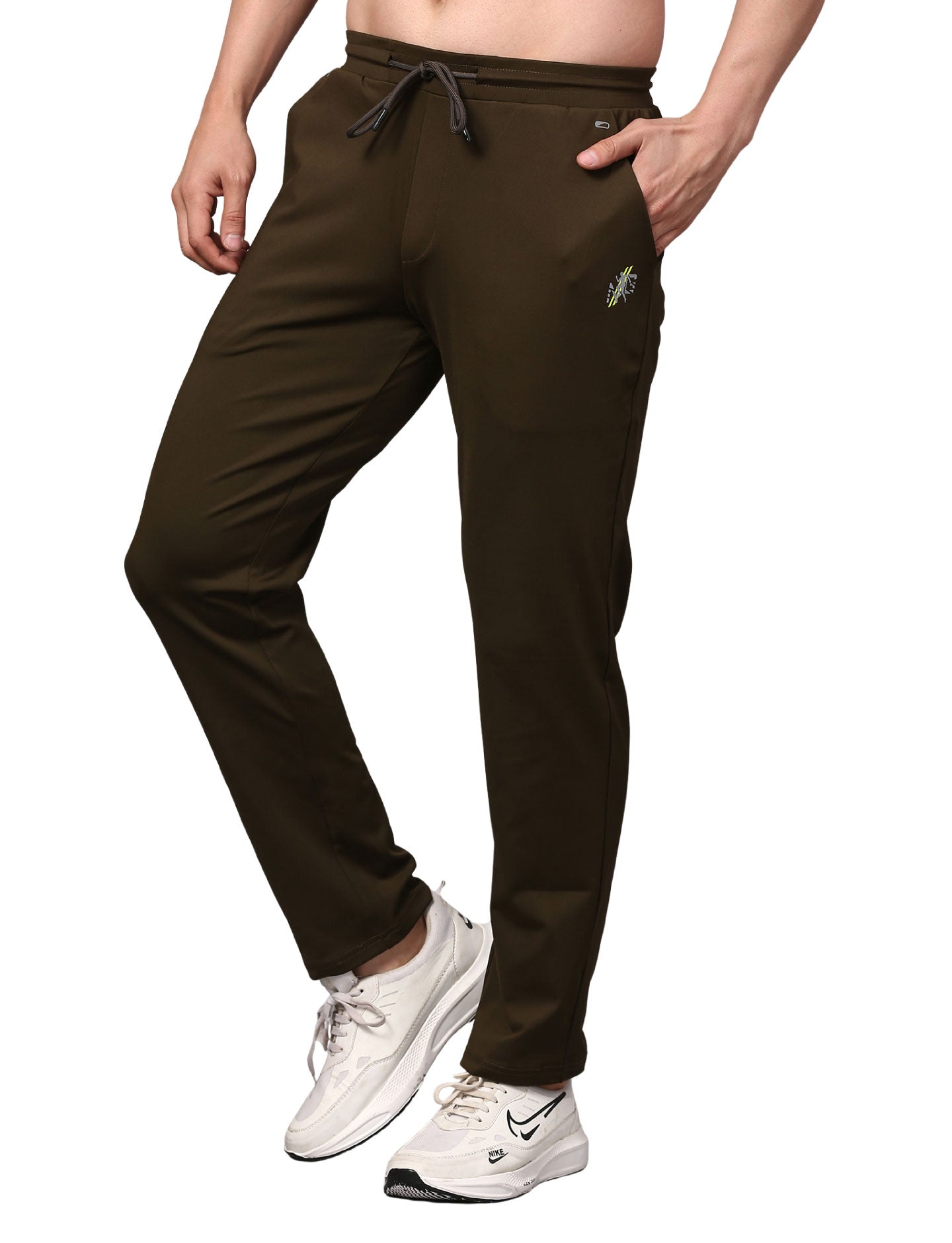 Men's Track Pants Slim Fit Joggers for Gen Z with Zipper Pocket Drawsting Olive