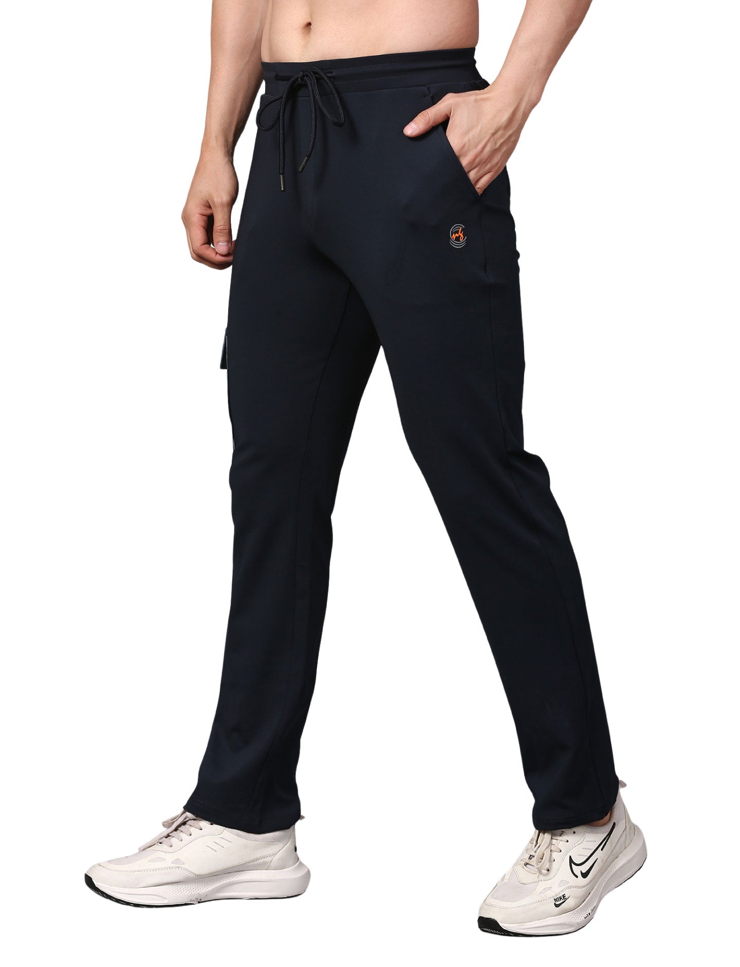 Men's Track Pants Slim Ragular Fit Joggers with One Side Flap Pockets Navy