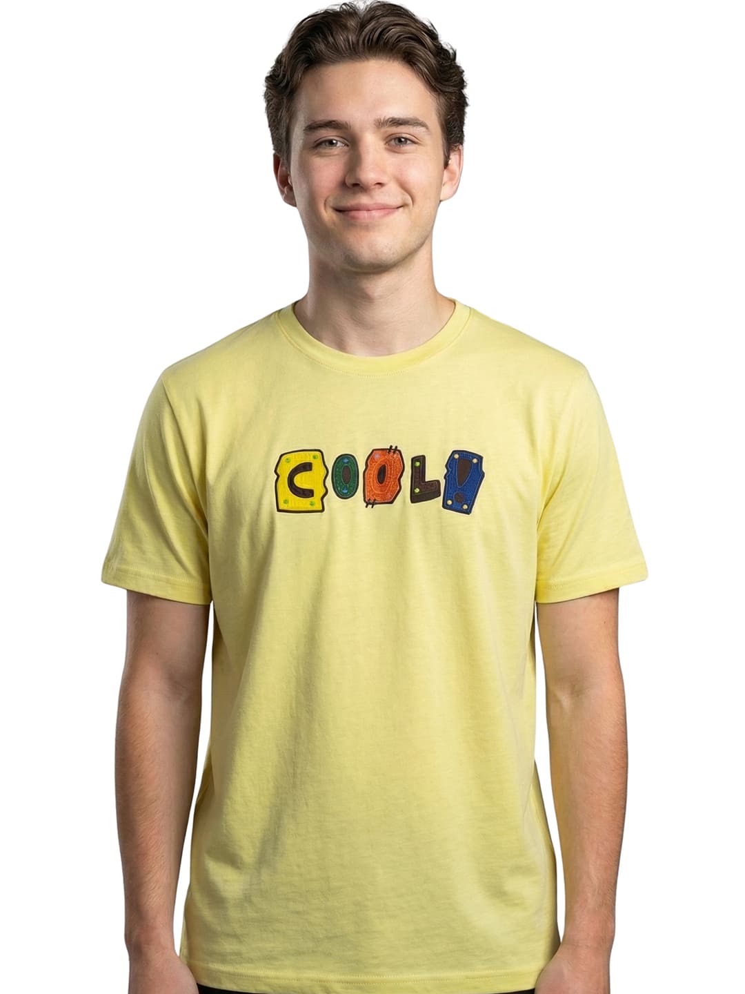 Lemon yellow half sleeves round neck printed T-shirt
