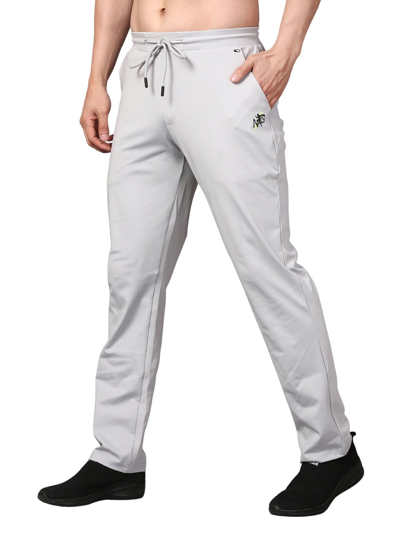 Men's Track Pants Slim Fit Joggers for Gen Z with Zipper Pocket Drawsting Light Grey