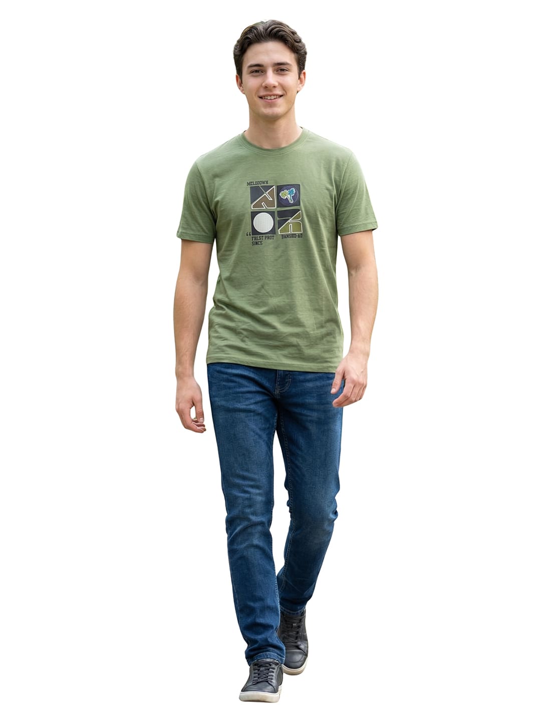 Light olive green round neck printed T-shirt