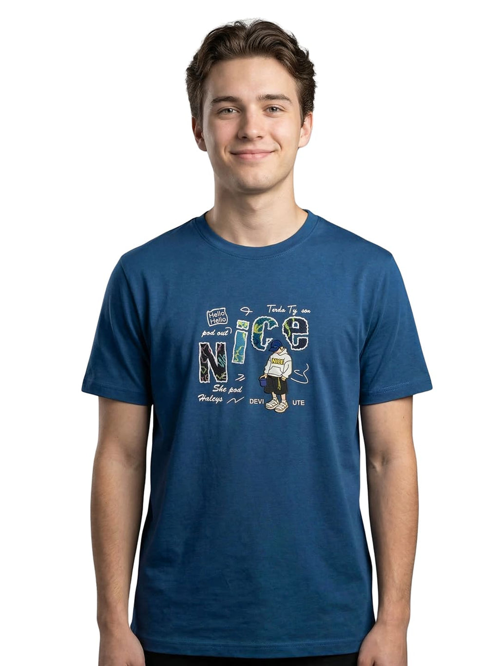 Indigo round neck half sleeves printed T-shirt