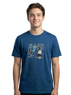 Indigo round neck half sleeves printed T-shirt