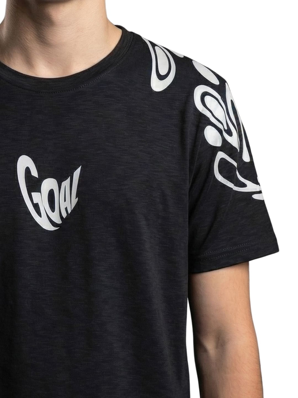Black round neck printed casual wear T-shirt