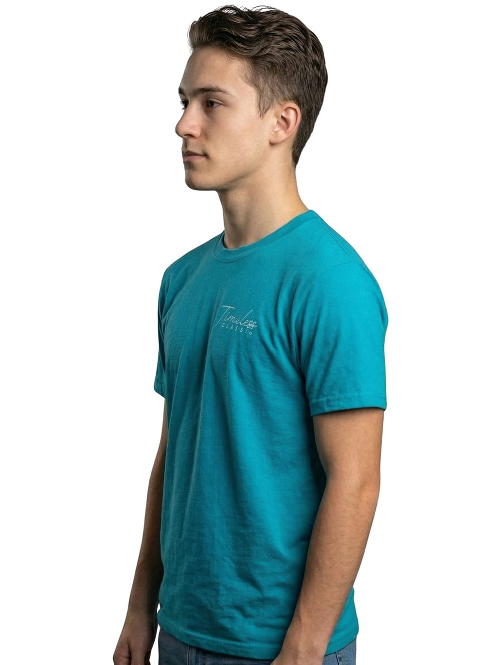 Aqua blue round neck half sleeves printed T-shirt