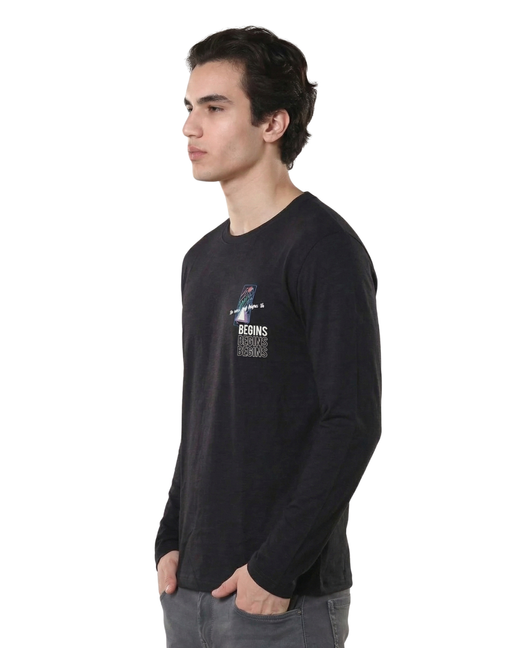 Begins Mountain Print Full Sleeve T-Shirt for Men