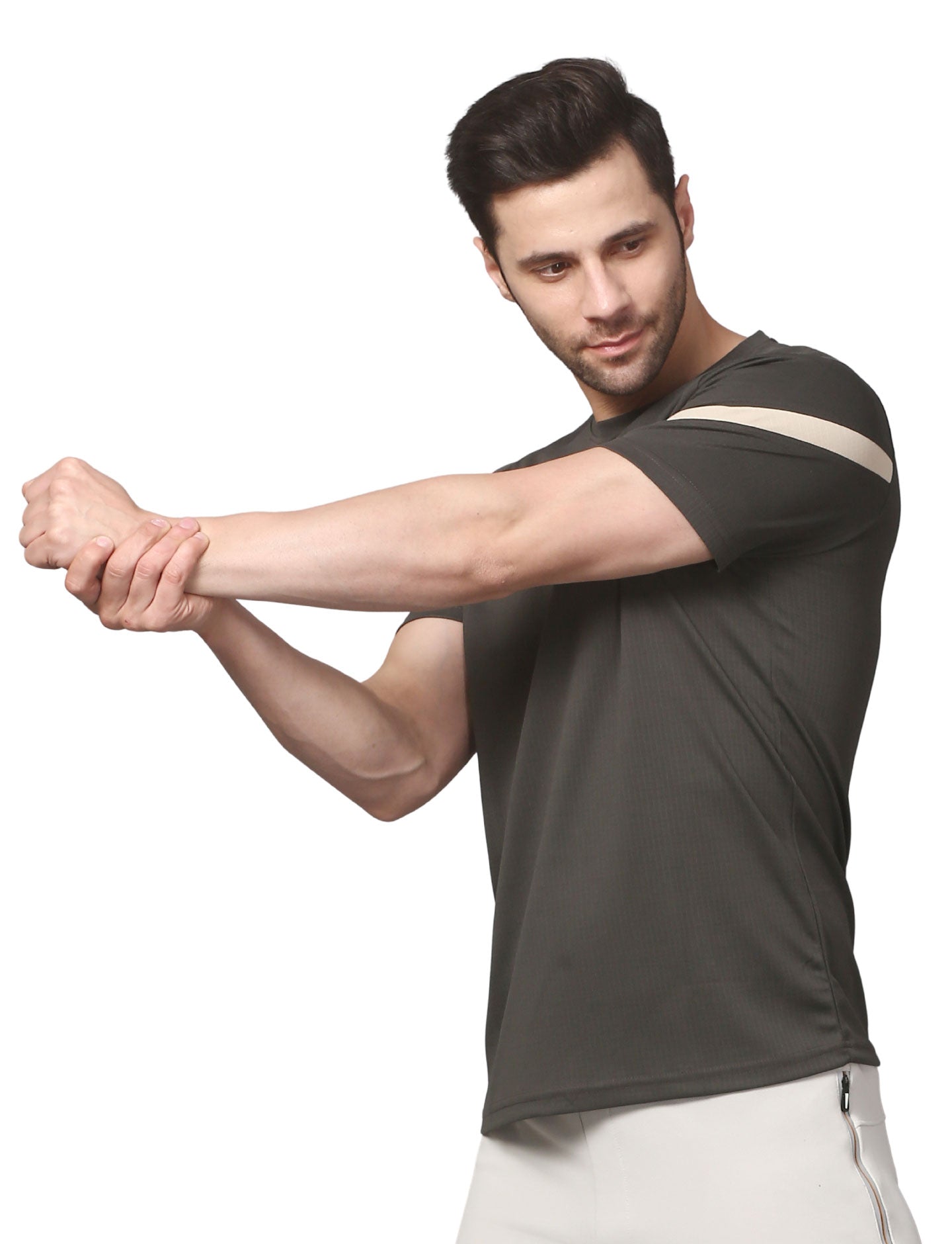 Men's  Rapid Dry Athletic T-Shirt with Raglan Sleeves & Chest Print CHARCOAL
