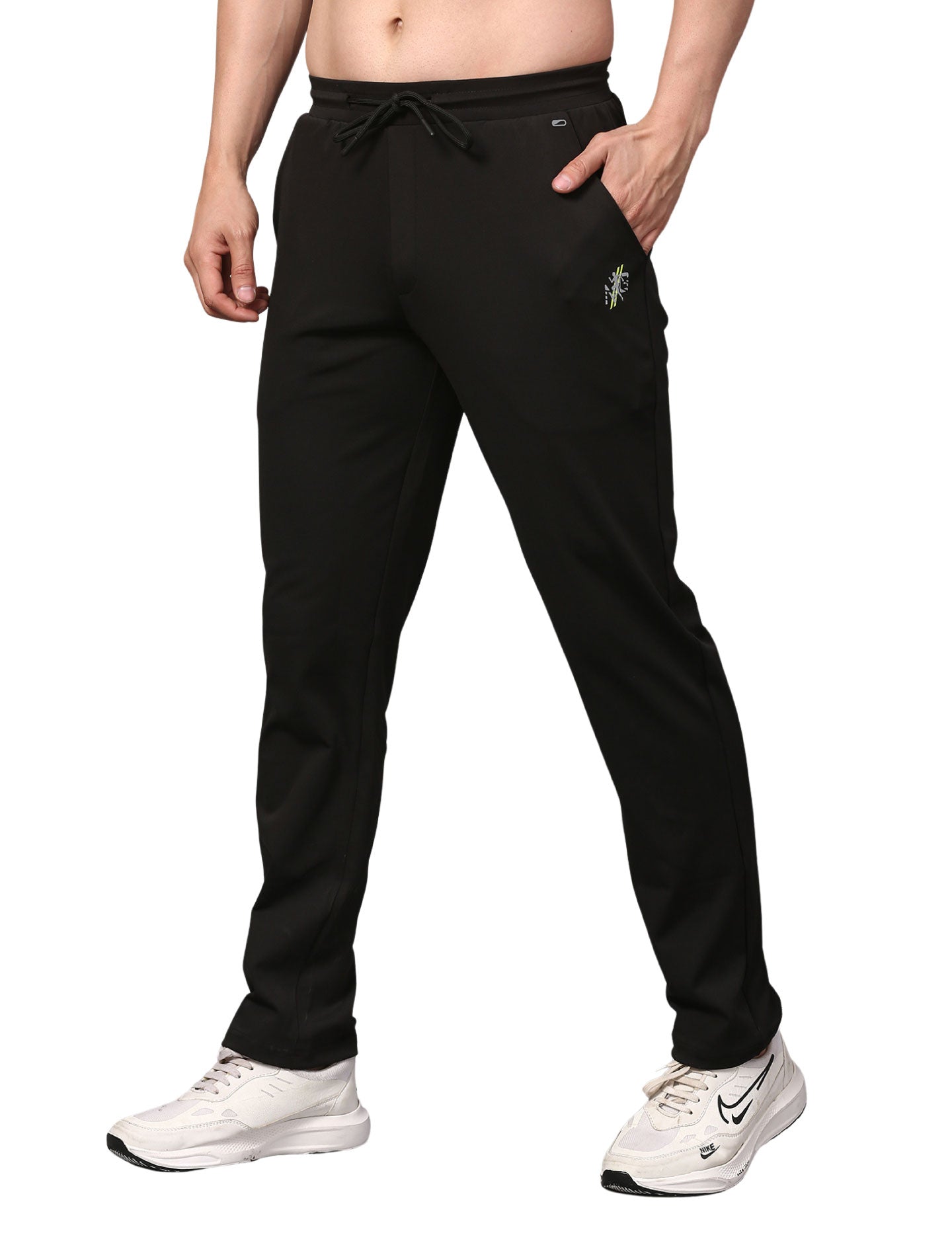 Men's Track Pants Slim Fit Joggers for Gen Z with Zipper Pocket Drawsting Black